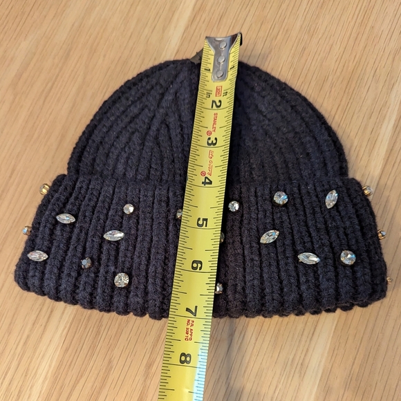 BNWT Badgley Mischka Women's Black Wool Blend Beanie/Chook/Tuque/Hat w/Crystals - Picture 8 of 13